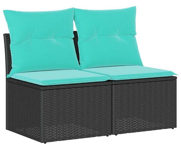 VidaXL 2 részes fekete polyrattan akácfa kerti ülőgarnitúra párnával