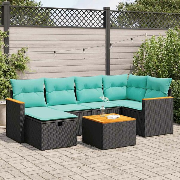 VidaXL 7 részes fekete polyrattan kerti ülőgarnitúra párnával
