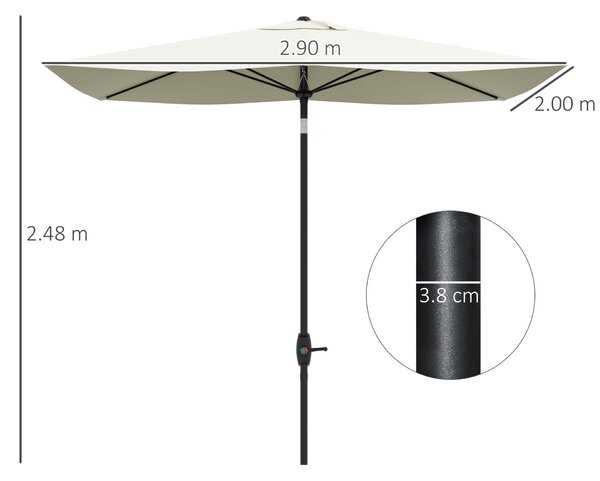Outsunny téglalap alakú kerti napernyő, UV 50 védelemmel, kurblis nyitással és állítható dőlésszöggel, 200x300 cm, bézs