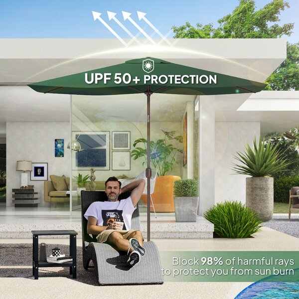 Outsunny Napernyő Cserehuzat, 3x2 m, 6 Bordás, Poliészter, UV 50+, Zöld