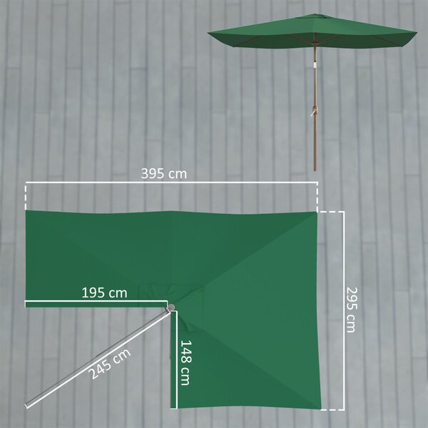Outsunny Napernyő Cserehuzat, 3x2 m, 6 Bordás, Poliészter, UV 50+, Zöld