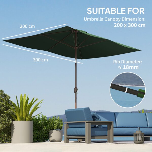 Outsunny Napernyő Cserehuzat, 3x2 m, 6 Bordás, Poliészter, UV 50+, Zöld