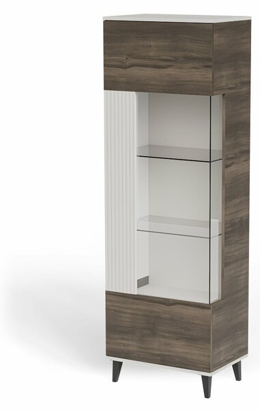 Könyvespolc Luelia 112, Zárt, Ajtókkal, Közepes sűrűségű farostlemez, Laminált forgácslap, Edzett üveg, 182x60x40cm, Dió, Kasmír
