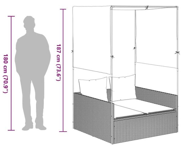 VidaXL Dupla Napozóágy - Polyrattan - Fekete - 118x110cm