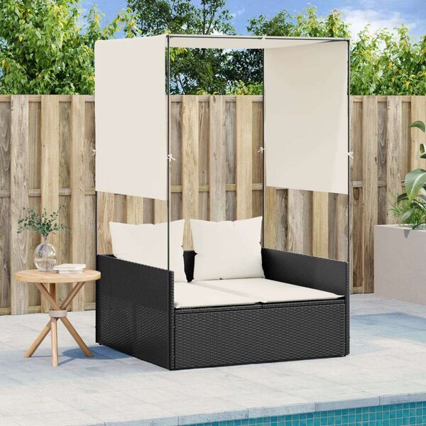VidaXL Dupla Napozóágy - Polyrattan - Fekete - 118x110cm