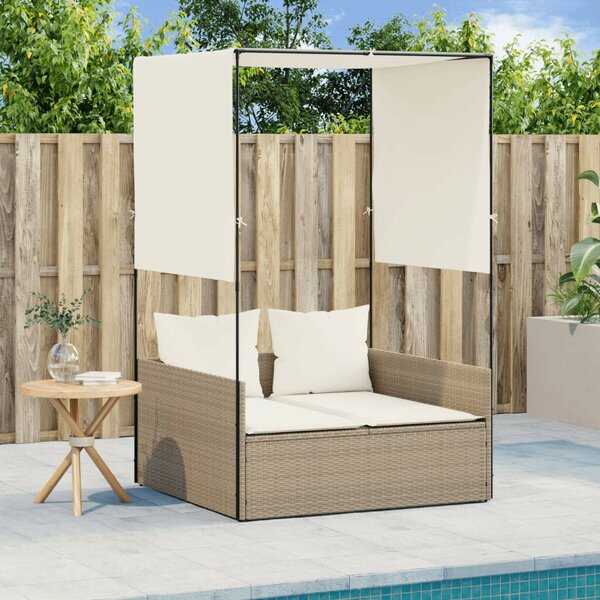 VidaXL Dupla Napozóágy - Polyrattan - Fekete - 118x110cm
