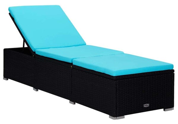 VidaXL kék polyrattan napozóágy párnával és teázóasztallal