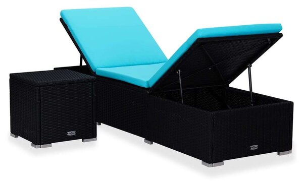 VidaXL kék polyrattan napozóágy párnával és teázóasztallal