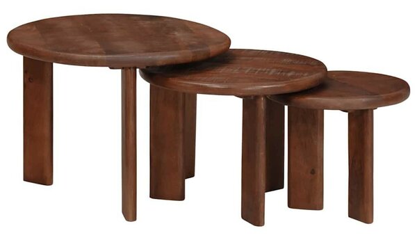 VidaXL Egymásba helyezhető asztalok 3 pcs Sötét Barna Tömör Mangófát