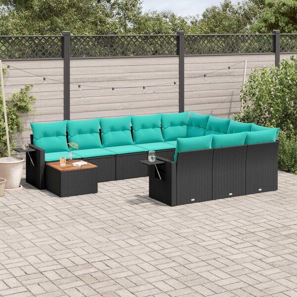 VidaXL 11 db fekete polyrattan kerti kanapégarnitúra párnákkal