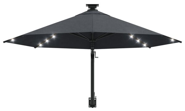 Antracitszürke fali napernyő LED-ekkel és fémrúddal 300 cm