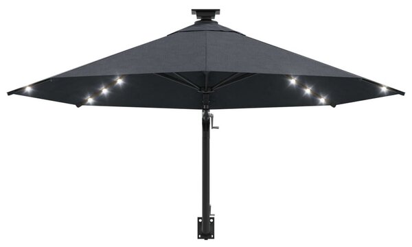 Antracitszürke fali napernyő LED-ekkel és fémrúddal 300 cm