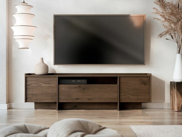 TV-állvány Filus, Laminált forgácslap, 58x197x38cm, Sötét tölgy
