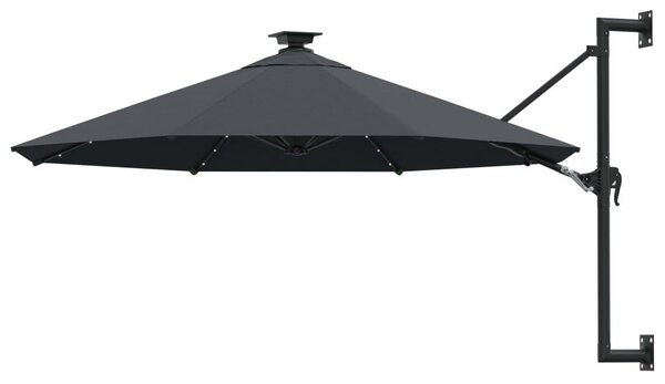 Antracitszürke fali napernyő LED-ekkel és fémrúddal 300 cm