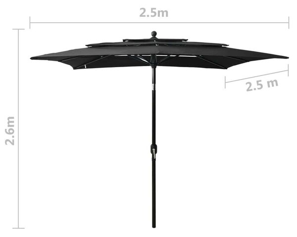 Napernyő - 3 Szintes - Fekete - 2,5x2,5m