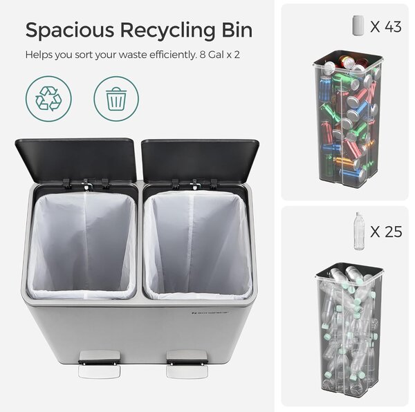 Szelektív hulladékgyűjtő, 2 műanyag belső tartállyal, 2 x 30 L