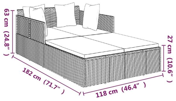 VidaXL szürke polyrattan napozóágy párnával, 182 x 118 x 63 cm