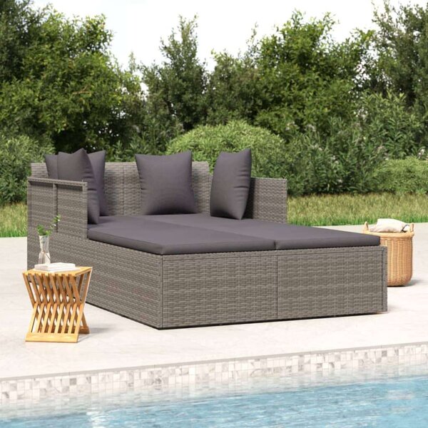 VidaXL szürke polyrattan napozóágy párnával, 182 x 118 x 63 cm