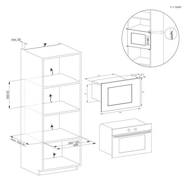 Candy CA38FL7N25WXB Beépíthető Mikrohullámú Sütő 25L 850W - Fekete