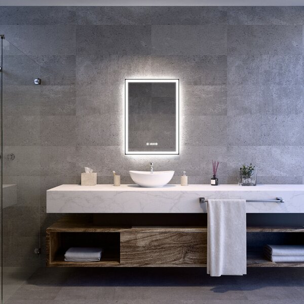 Welland Luxury-Line Como LED tükör - fényerő + színhőfok állítás + páramentesítő + óra - 50 x 70 cm
