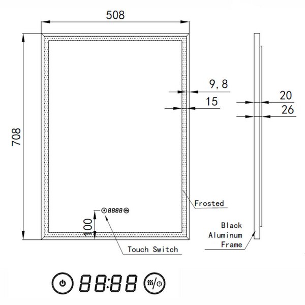 Welland Luxury-Line Como LED tükör - fényerő + színhőfok állítás + páramentesítő + óra - 50 x 70 cm