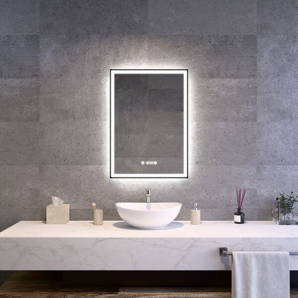 Welland Luxury-Line Como LED tükör - fényerő + színhőfok állítás + páramentesítő + óra - 50 x 70 cm