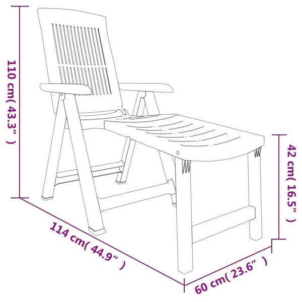 VidaXL Fehér Műanyag Napozóágy - 60x114x110 cm