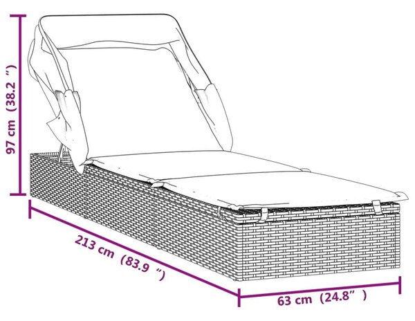 VidaXL Napozóágy - Polyrattan - Barna - 213x63x97 cm