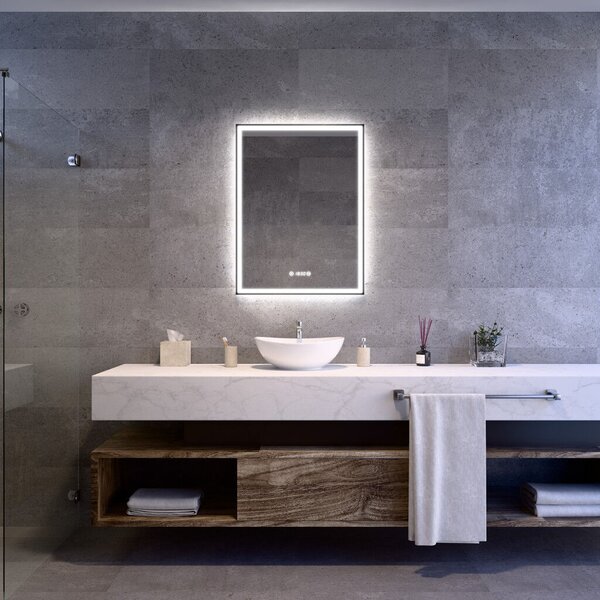Welland Luxury-Line Como LED tükör - fényerő + színhőfok állítás + páramentesítő + óra - 60 x 80 cm