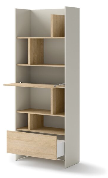 Könyvespolc Concept Lenart V, Ajtókkal, Fiókokkal, Laminált forgácslap, 218x84x40cm, Kasmír, Tölgy