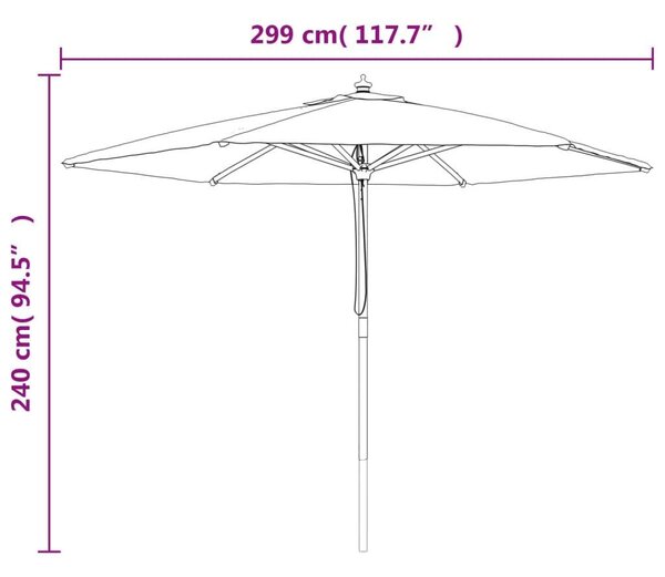 VidaXL Kerti Napernyő - Fekete - 300 cm