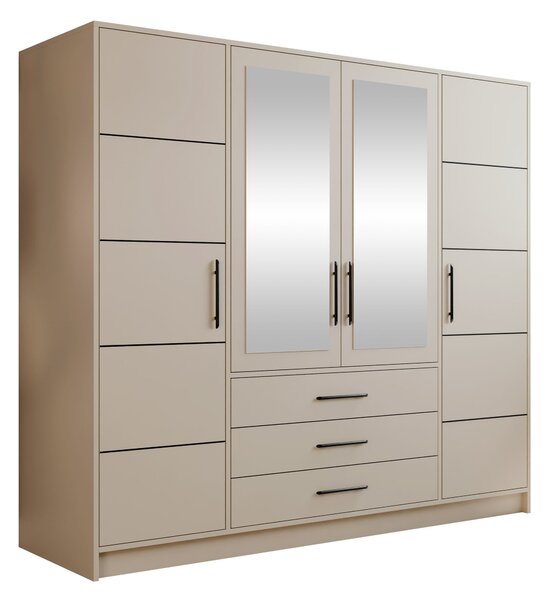 Gardróbszekrény Dortivu, Laminált forgácslap, 200x196x58cm, Kasmír, Fekete