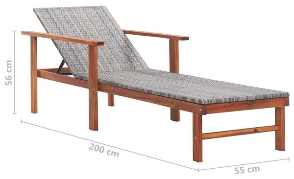VidaXL Napozóágy - Szürke Polyrattan - Akácfa - 200cm
