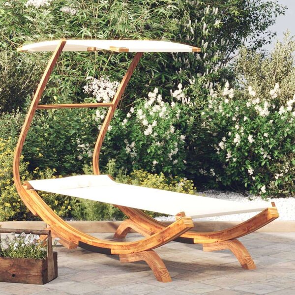 VidaXL Fa Napozóágy Baldachinnal - Krémszínű - 190cm