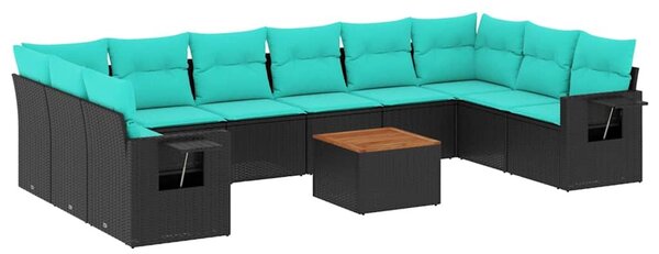 VidaXL 11 db fekete polyrattan kerti kanapégarnitúra párnákkal