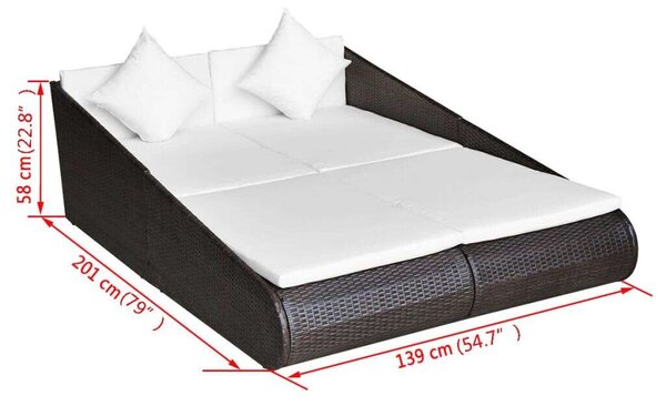 VidaXL Barna polyrattan kerti ágy 201 x 139 cm