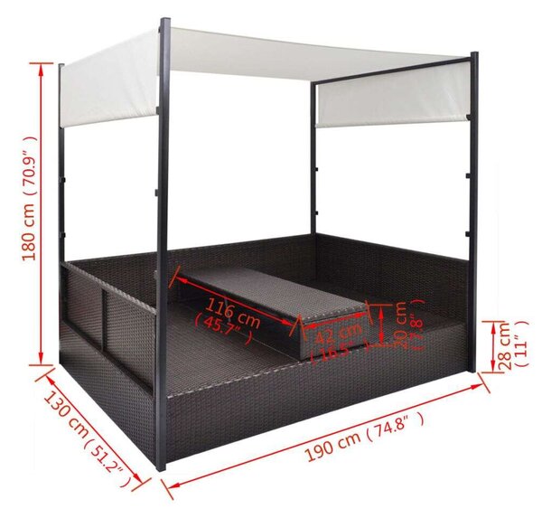 Polyrattan Napozóágy - 2 Fő - 190x130 cm