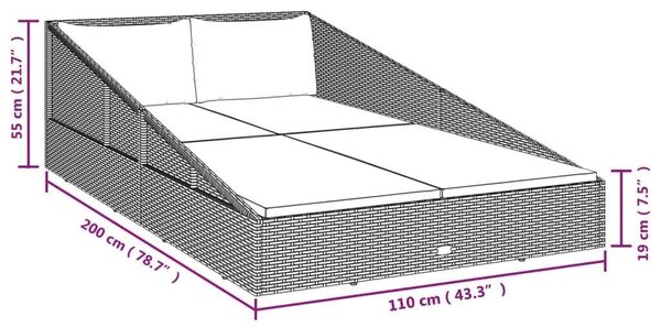 VidaXL Barna polyrattan kerti ágy 201 x 139 cm