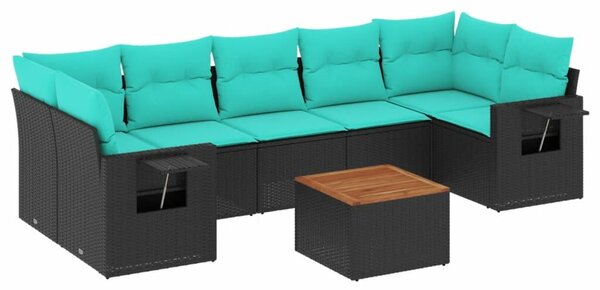 VidaXL 8 db fekete polyrattan kerti kanapégarnitúra párnákkal