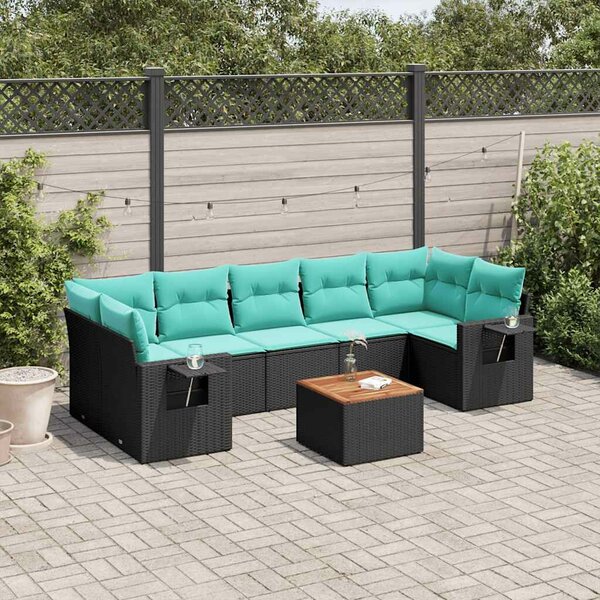 VidaXL 8 db fekete polyrattan kerti kanapégarnitúra párnákkal