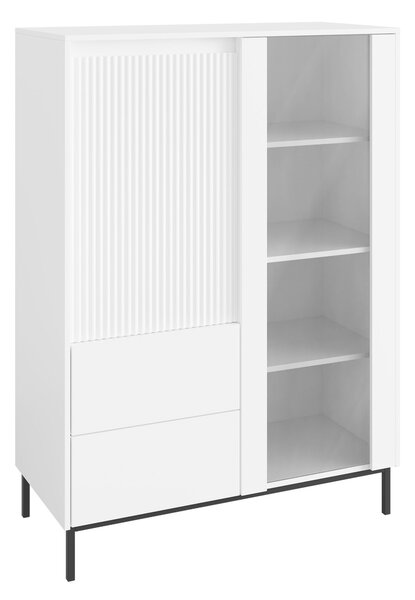 Könyvespolc Comfivo Delruva, Ajtókkal, Zárt, Fiókokkal, Közepes sűrűségű farostlemez, Laminált forgácslap, Edzett üveg, 146x104x50cm, Fehér