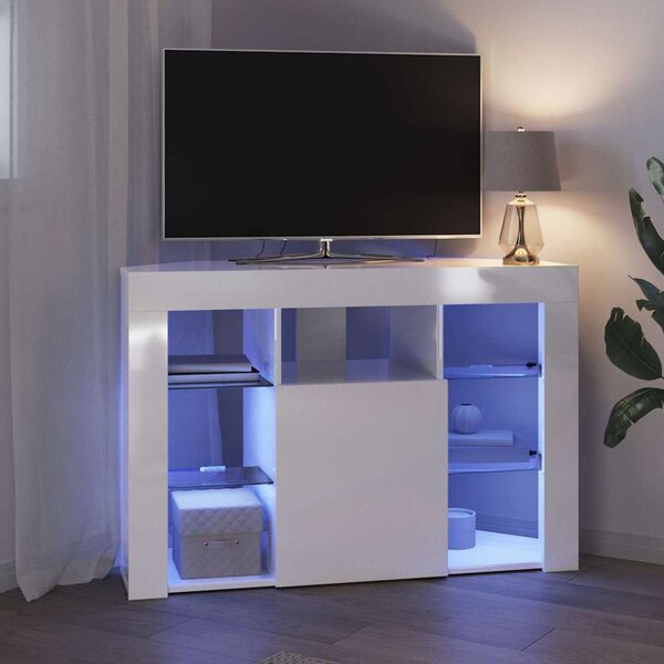VidaXL Sarok LED TV szekrény Magas fényű Fehér 104 x 40 x 68 cm