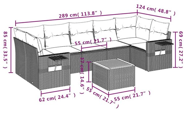 VidaXL 8 db fekete polyrattan kerti kanapégarnitúra párnákkal