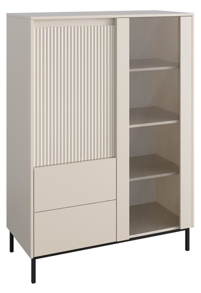 Könyvespolc Comfivo Delruva, Ajtókkal, Zárt, Fiókokkal, Közepes sűrűségű farostlemez, Laminált forgácslap, Edzett üveg, 146x104x50cm, Kasmír
