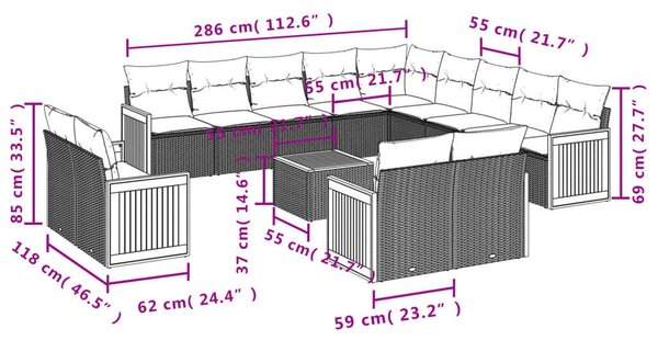 VidaXL 14 részes bézs polyrattan kerti ülőgarnitúra párnával