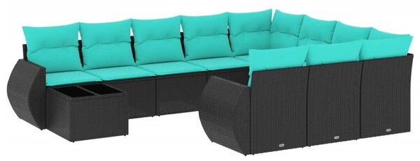 VidaXL 11 db fekete polyrattan kerti kanapégarnitúra párnákkal