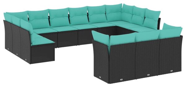 VidaXL 13 db fekete polyrattan kerti kanapégarnitúra párnákkal