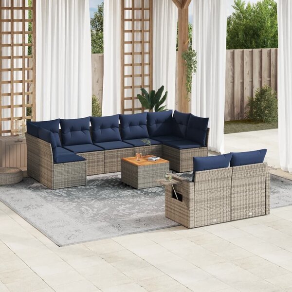 VidaXL 10 db szürke polyrattan kerti kanapégarnitúra párnákkal
