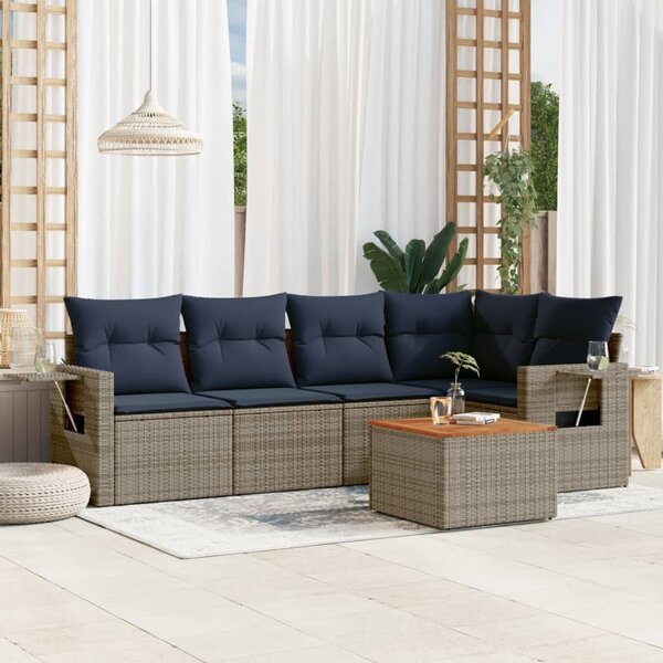 VidaXL 6 db szürke polyrattan kerti kanapégarnitúra párnákkal