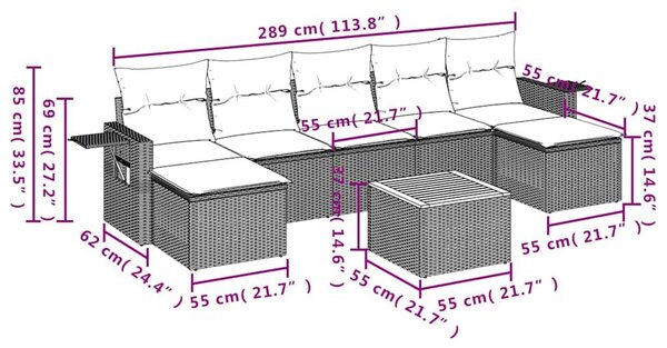 VidaXL 8 db fekete polyrattan kerti kanapégarnitúra párnákkal